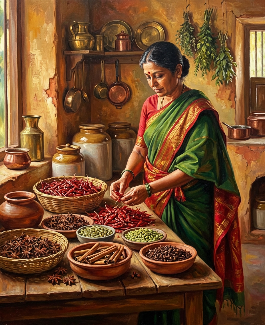 Traditional Indian cooking with fresh spices